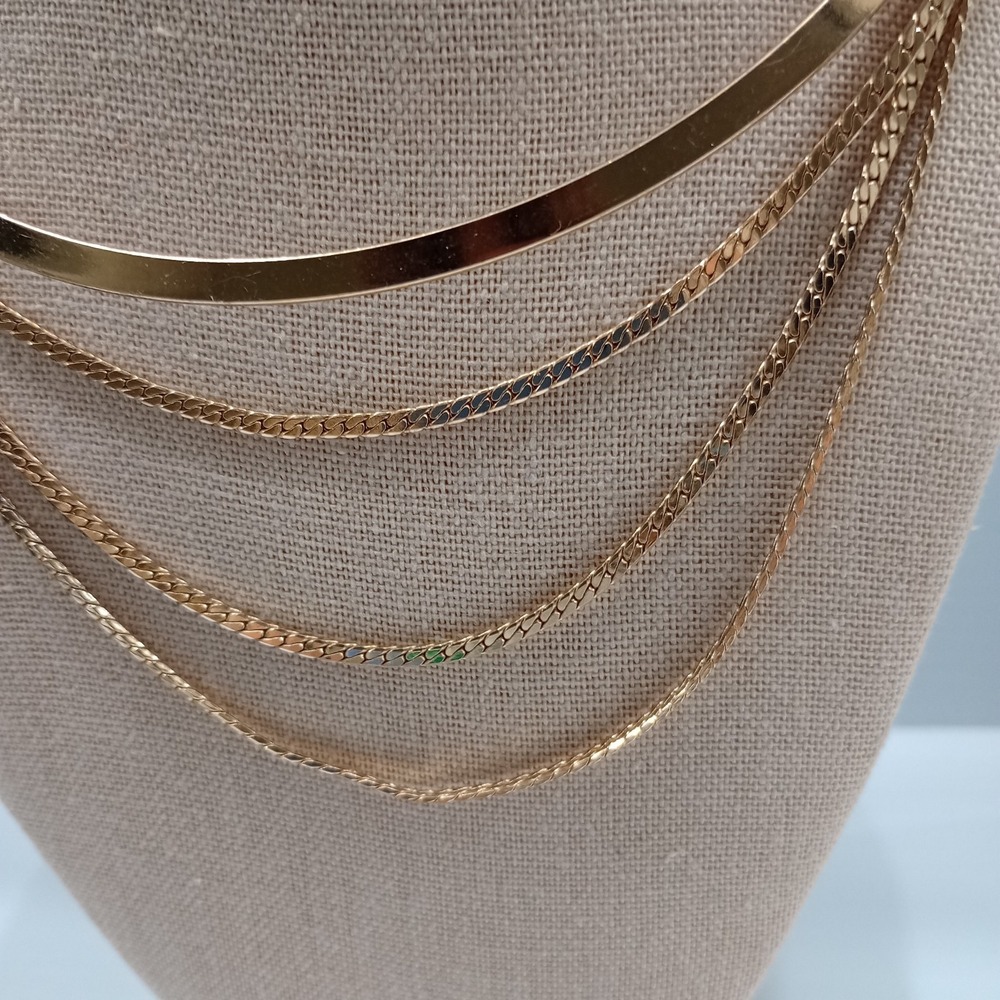 Aldo Gold Tone Multi-Layer Collar Statement Necklace Adjustable - Picture 2 of 8